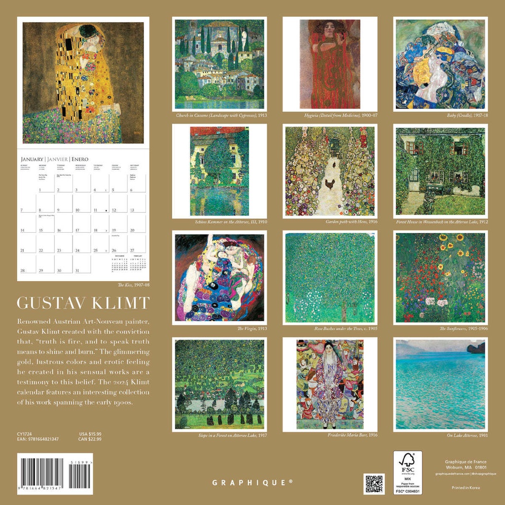 Gustav Klimt 2024 Calendar Ryft